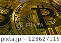 Bitcoin on Dollar and Cryptocurrency Meets Traditional Finance, 3d animation 123627115