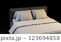 Bed with made bed on black background. 3d render 123694858