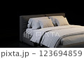 Bed with made bed on black background. 3d render 123694859