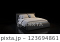 Bed with made bed on black background. 3d render 123694861
