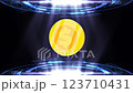 Seamless Loop 2D Coin Rotation 360 Degree in Tunnel Hologram Digital Technology Futuristic Hud Background 123710431