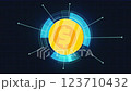 Seamless Loop 2D Coin Rotation 360 Degree in Security Systems Digital Technology Futuristic Hud Background 123710432