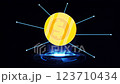 Seamless Loop 2D Coin Rotation 360 Degree in Digital Technology Futuristic Hud Network Connection Background 123710434