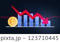 red arrow down profit bar chart graph stock money coin business wave stroke 123710445