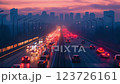 Traffic jam lights shining in the sunset 123726161