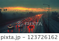 Traffic jam lights shining in the sunset 123726162