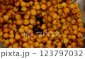 Close up of blender blending frozen sea buckthorn berries into smooth puree for tea and culinary vibrant colors icy textures fresh natural flavors artisanal preparation perfect for beverages recipes 123797032