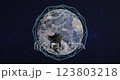 Earth planet of solar system rotation. Data exchange and global network over the world. Science fiction wallpaper. Elements of this 3D rendered loop 4K video footage were furnished by NASA. 123803218