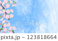 垂直循環影片：櫻花枝在藍天中搖曳，雲彩飄過 123818664