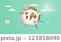 Travel landmarks around the world on green background, Travel world heritage and world famous buildings, vacation, sightseeing animation banner with (4K)  123858090