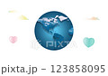 world map sightseeing animation banner blue world with cloud and heart balloons. Animation with (4K) rendering. 123858095