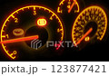 Dashboard warning lights on, car problem, low battery, engine failure, accident 123877421