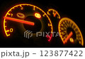 Car dashboard warning lights on, vehicle emergency, mechanical problem, accident 123877422
