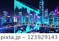 A holographic stock market in a futuristic city 123929143