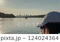 View of Warsaw city skyline from the water during kayaking 124024364
