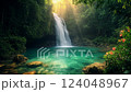 Idyllic Waterfall Scenery with Lush Greenery and Turquoise Water Landscape 124048967