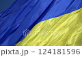 The largest flag of Ukraine flutters in a strong wind 124181596