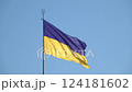 The largest flag of Ukraine flutters in a strong wind 124181602
