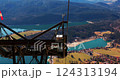Beautiful landscape showcasing mountains, a lake, and a viewpoint structure in Bavaria 124313194