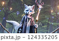 魔法の杖を持つ青い瞳のキツネの魔法使い 124335205