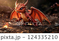 ファンタジー世界の赤ちゃんドラゴンと小さな炎 124335210