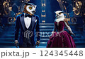 anthropomorphic owl and hawk opera singers perform on stage 124345448
