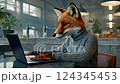 businessman fox freelancer works on laptop 124345453