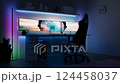 Modern gaming room with gradient LED lighting. 3D render 124458037