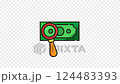 Animation of a magnifying glass icon looping over a bill of money. Animation of a magnifying glass icon looping over a bill of money. 124483393