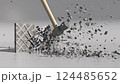Animation of breaking a wall 3d with a hammer. High quality 4k footage 124485652