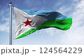 National flag of Djibouti waving on a clear day. Seamless 3d render animation. Slow motion loop. 124564229