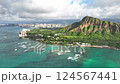ハワイ、クアロア、チャイナマンズハット、海、ビーチ、ドローン、夏、海岸、風景、自然、青空、オアフ島、 124567441