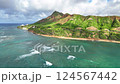 ハワイ、ダイアモンドヘッド、ドローン、海、 124567442