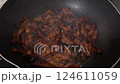 Overcooked Pork bacon Cubes Frying in Pan with Smoking Oil 124611059