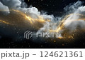 Heavenly glowing cloud formation in starry sky 124621361