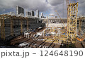 A timelapse video showcases stadium construction, design, and teamwork 124648190