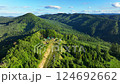 mountain top with ski slope infrastructure 124692662