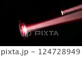 Multicolored rays of spotlights to illuminate the scene with blurry focus video footage 124728949