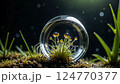 A plant encased in a clear sphere, possibly one of the mentioned species, highlighting its delicate structure against a dark background. The design suggests a close-up botanical study. 124770377