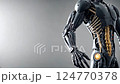 A detailed 3D rendering of a robotic torso with exposed mechanical and skeletal components. The image explores futuristic technology and cybernetics. 124770378