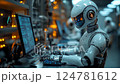 Robot Programmer AI Working on Code - Futuristic Technology Concept 124781612