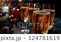 Christmas Cheer Champagne Flutes, Festive Lights, Holiday Celebration 124781619