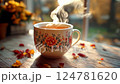 Autumn Warmth Steaming Tea by the Window - Cozy Fall Vibes 124781620