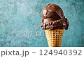 Chocolate ice cream cone close-up 124940392