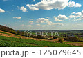 Scenic Countryside Landscape with Open Fields, Villages, and a Clear Blue Sky 125079645