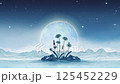 一輪明月漂浮在星光燦爛的山巒間，野草在夜風中搖曳。用於添加文字的可循環背景資料。 125452229