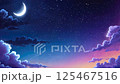 雲の向こうに見える星空と月の映像、夜景 125467516