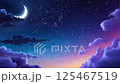 雲の向こうに見える星空と月の映像、夜景 125467519