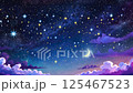 雲の向こうに見える星空と月の映像、夜景 125467523