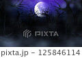 Halloween event with dark forest and fog, smoke,  Flying bats animation and moon night on the background, 4K Loop 125846114